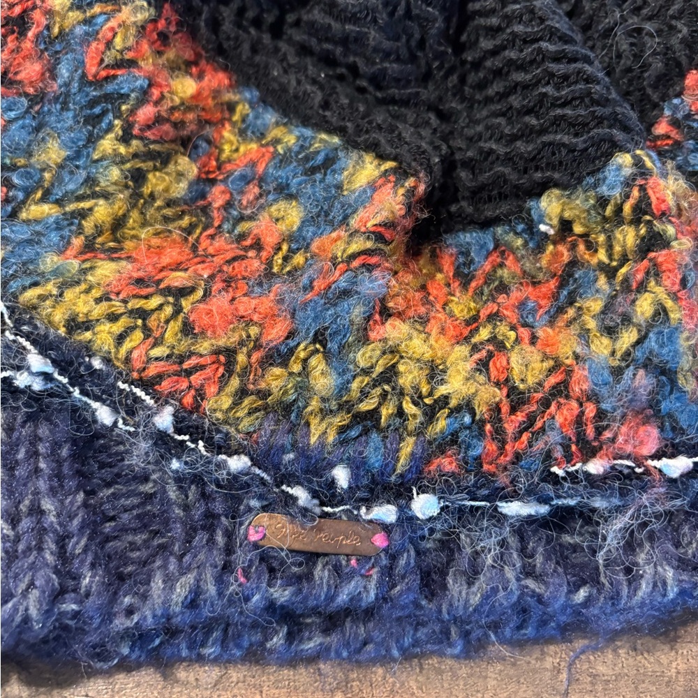 Free People Multicolor Knit Beanie with Navy Brim - Picture 4 of 6